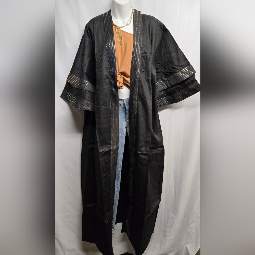 Vibrant 100% Ankara Fabric Duster/Kimono X-long. Fits Sz 12 - 18. New. Tall. Blk